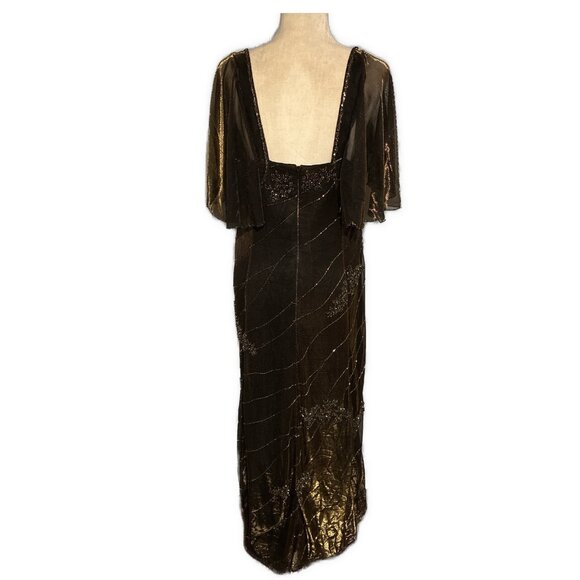 Michelle Fashion Formal Black Gold Metallic Beaded Long Gown Dress 18 Xl - Picture 2 of 6